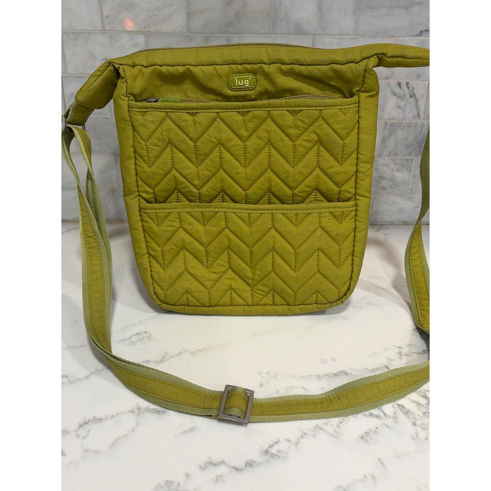 Lug Crossbody Bag Chartreuse Green Chevron Quilted Multi Pocket Travel Purse